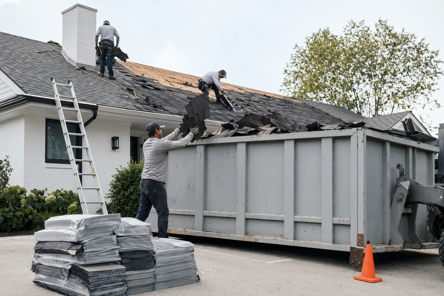 Roofing tear-off — sizing a dumpster for shingles